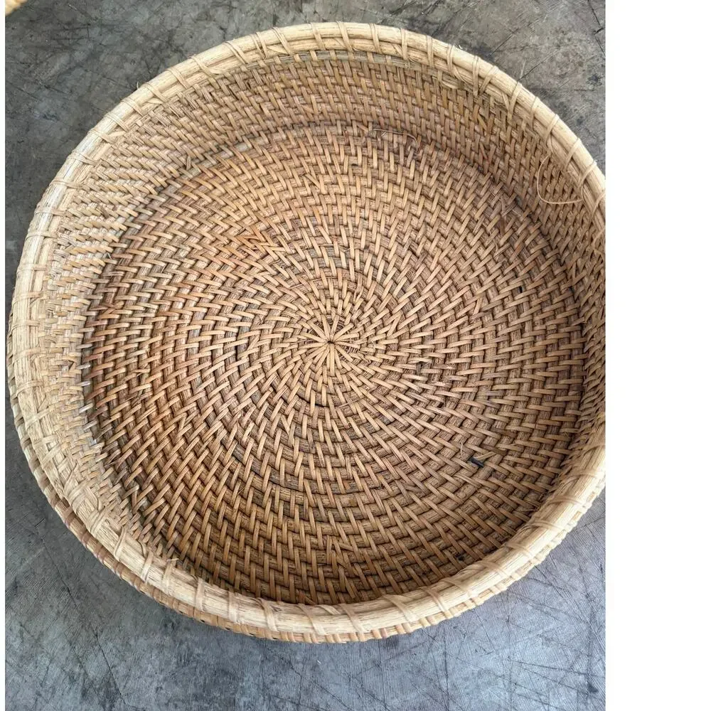 VTG Lombok Indonesia Rattan Lidded Basket Chinese Coin Talisman Tribal Art Boho